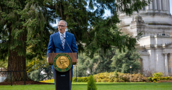 A photo of Gov. Jay Inslee outside of the State Capitol. photo courtesy of the Washington State Governor’s Office