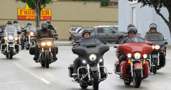 Riders arrive in Oroville from Wenatchee during the 2018 Run for the Border. Gary De Von/GT file photo