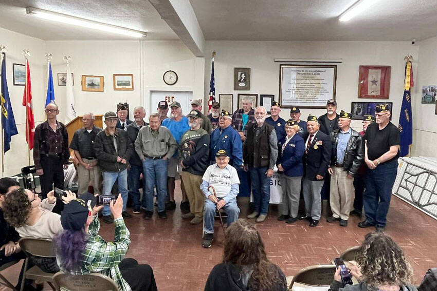 Vietnam-era veterans were honored last Sunday by U.S. Congressman Dan Newhouse at Oroville American Legion Post 84. Front and center was WWII vet Dean Brazle, who was awarded a Quilt of Valor for his service on Tinian in 1944-45. <em>Marcus Alden/submitted photo </em>