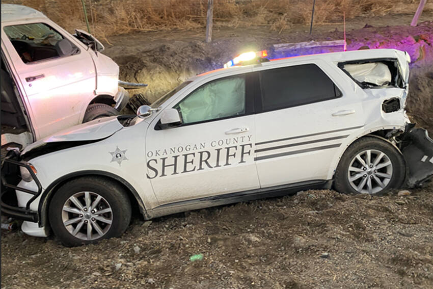 Deputies were dispatched to a one-vehicle collision in the area of 392 Havillah Road,. When they arrived and were investigating, their 2020 Dodge Durango, was struck from behind by a 2008 Ford F350. <em>OCSO photo </em>