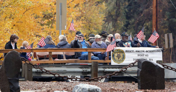 Some veterans from the Brict, Smith, Schmeling American Legion Post. #82 arrived at the Armed Forces Legacy Memorial in a float. <em>Laura Knowlton/staff photos</em>