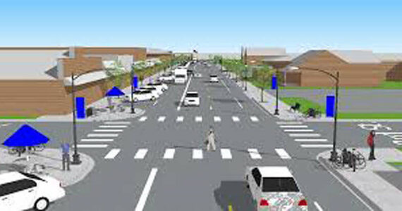 An illustration of what the Perfect Passage Project is intended to look like showing trees placed in the sidewalks outside some of the downtown businesses.
Source: City of Tonasket