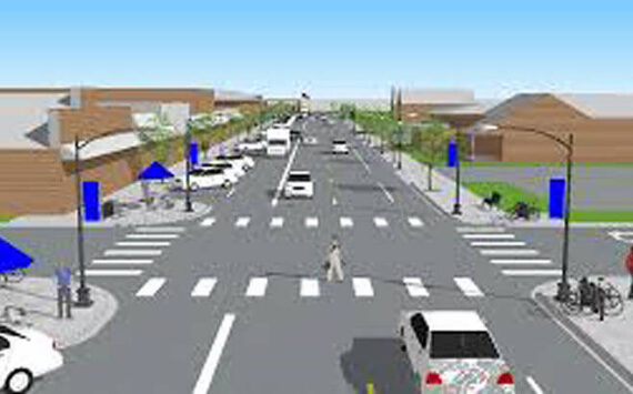 An illustration of what the Perfect Passage Project is intended to look like showing trees placed in the sidewalks outside some of the downtown businesses.
Source: City of Tonasket