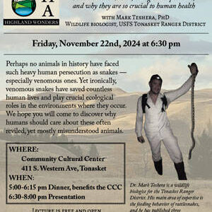 The Shake Rattle and Roll presentation about rattlesnakes takes place at the CCC of Tonasket on Friday, Nov. 22.