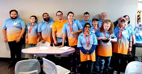 Members of the Sasquatch Bowling Team, front, l-r, Katie Christoph and Khloie Davis; middle row, Shaylee Tonasket, Connie Sanders, and Mary Miller and back row, Micheal Munroe, Jaxsin Rizzonelli, Jorge Nunez, Robin Verbeck, Nathan Hehner, Danny Hehner, and Emilie Vance. Submitted photo