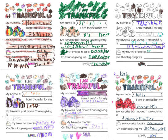 Oroville and Tonaket Elementary students in the primary grades were asked what they were thankful for on Thanksgiving. These are a few samples of their comments.