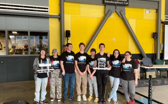 Oroville Robotics competitors, l-r, Elias DeFord, Laicey Gimello, Mathias Hamilton, Joseph Cox, Travis Darley, Jaxon Darley, Izzy Cline, and Erin Gimello, Not pictured, Johnny Hamilton. Submitted photo