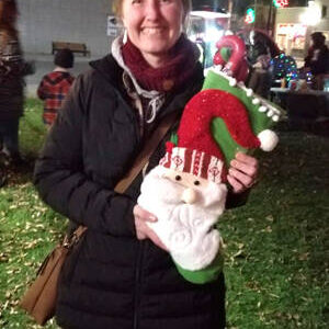 Stephanie Hart and some of the goodies she won by participating in the Elf on a Shelf Hunt sponsored by the Oroville Chamber of Commerce. Angela Larson/staff photo.