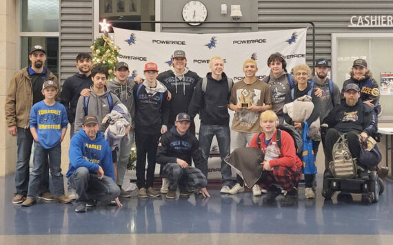 The Tonasket High School Boys Wrestling Team with Coaches Cole Denison and Trampus Stucker. The Tigers wrestled in the Deer Park and Omak tournaments. Submitted photo