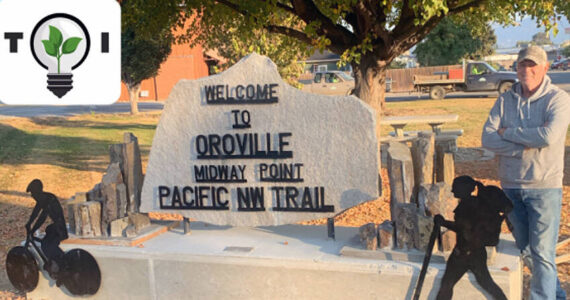 Jeff Bunnell at Triangle Park after the new PNT Midway Point sign was erected. The park will be rededicated as Jeff Bunnell Park in his honor this Saturday, Dec. 21 at 4 p.m. in Oroville. TOI photo