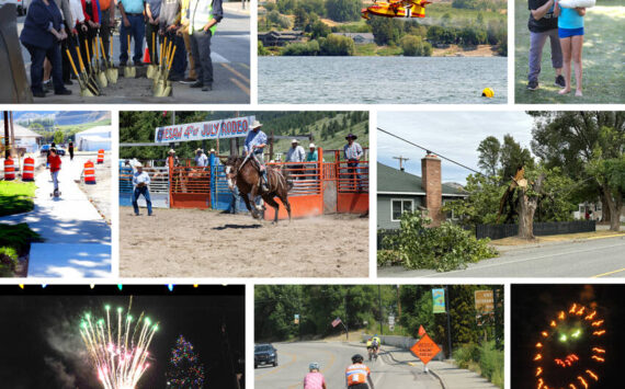 Looking Back at 2024 in photos top, l-r, Groundbreaking –After 24 years of hard work and planning, the Perfect Passage Project vision is turning into reality. On Aug. 27, members of the Tonasket City Council and City Clerk Alice Attwood were joined by former Councilmember Jill Ritter, Washington State Rep. Jacquelin Maycumber, Varela & Associates Engineer Kurt Holland, DOT’s Clayton Verellien, City Planner Kurt Danison and Tonasket Chamber President Michael Stewart in celebrating the event. Firefighting – A $30 million purpose-built Bridger Aerospace Super Scooper was among the planes scooping water out of Osoyoos in August to drop on the Sunset Fire northeast of Oroville in the 9 Mile area. The plane can scoop up 14,000 gallons of water in 12 seconds. This was one of nine planes that were fighting the fire, about 2.5 miles from the Canadian Border. Garlic Festival – The rain didn’t keep the fun away during the Garlic Festival in Tonasket, (middle row) Ironwood Project – Yee Haw Chesaw – The Chesaw Fourth of July Rodeo took place under sunny skies. The rodeo was well attended as saddle, ranch and bareback riders competed as well as cow riders and barrel racers, A Mighty Wind – A rain and windstorm hit the north end of the county blowing over several large trees in the Oroville area and knocking out electrical power to parts of Oroville and as far south as Ellisforde. (bottom row) – Christmas Light Up - The grand finale of his year’s Oroville Community Christmas Tree Lighting was a fireworks display provided by Discount Fireworks, Bike Tour-ists - A group of five bicyclists make their way to Oroville’s Osoyoos Lake Veterans Park in July. They were part of a Bicycle Rides Northwest tour group of about 300 bicyclists and 60 support staff, Happy 4th of July – A smiley face was just one of the many oohs and awes at the Oroville Community Fireworks Display at Deep Bay Park. Gary De Von & Laura Knowlton/staff photos.