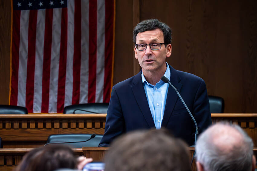 Gov.-elect Bob Ferguson speaks during the 2025 legislative preview in Olympia on Jan.9. Ferguson replaces Jay Inslee who served for 12 years. Photo by Juan Jocom