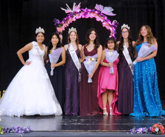 Past and future May Festival Royalty at last Sunday’s Selection Night, l-r, Anna Hernandez, 2024 May Festival Queen, newly selected May Festival Queen Crystal Nemecio, 2024 Princess Sierra Buckmiller, 2025 Princess Ariona Nelson, 2025 Princess Annalisa Quezada, 2024 Princess Jayden Glover and 2025 Princess Gwyndolyn Thompson. Gary De Von/staff photo