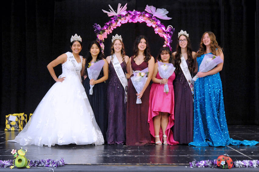 Past and future May Festival Royalty at last Sunday’s Selection Night, l-r, Anna Hernandez, 2024 May Festival Queen, newly selected May Festival Queen Crystal Nemecio, 2024 Princess Sierra Buckmiller, 2025 Princess Ariona Nelson, 2025 Princess Annalisa Quezada, 2024 Princess Jayden Glover and 2025 Princess Gwyndolyn Thompson. Gary De Von/staff photo