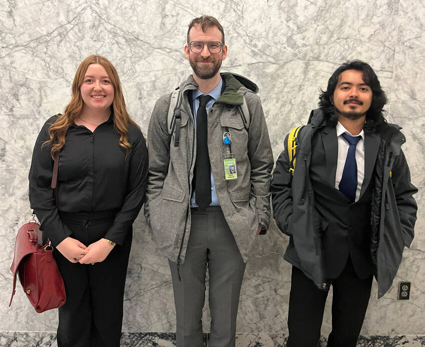 Interns from the Washington State Newspaper Publishers Association (WNPA) will be filing articles from the Washington State Legislature. for the Washington State Journal. They are: Mary Feusner, Taylor Richmond and Juan Jocom. WNPA photo